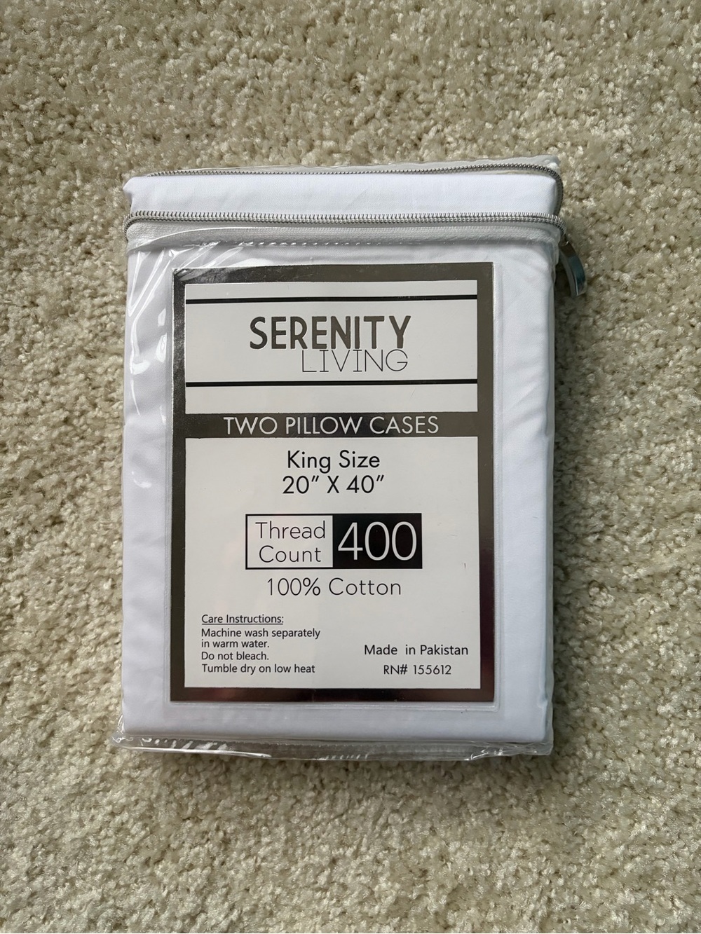 Serenity King Size White Pillow Cases - 2 Pack, 400 Thread Count